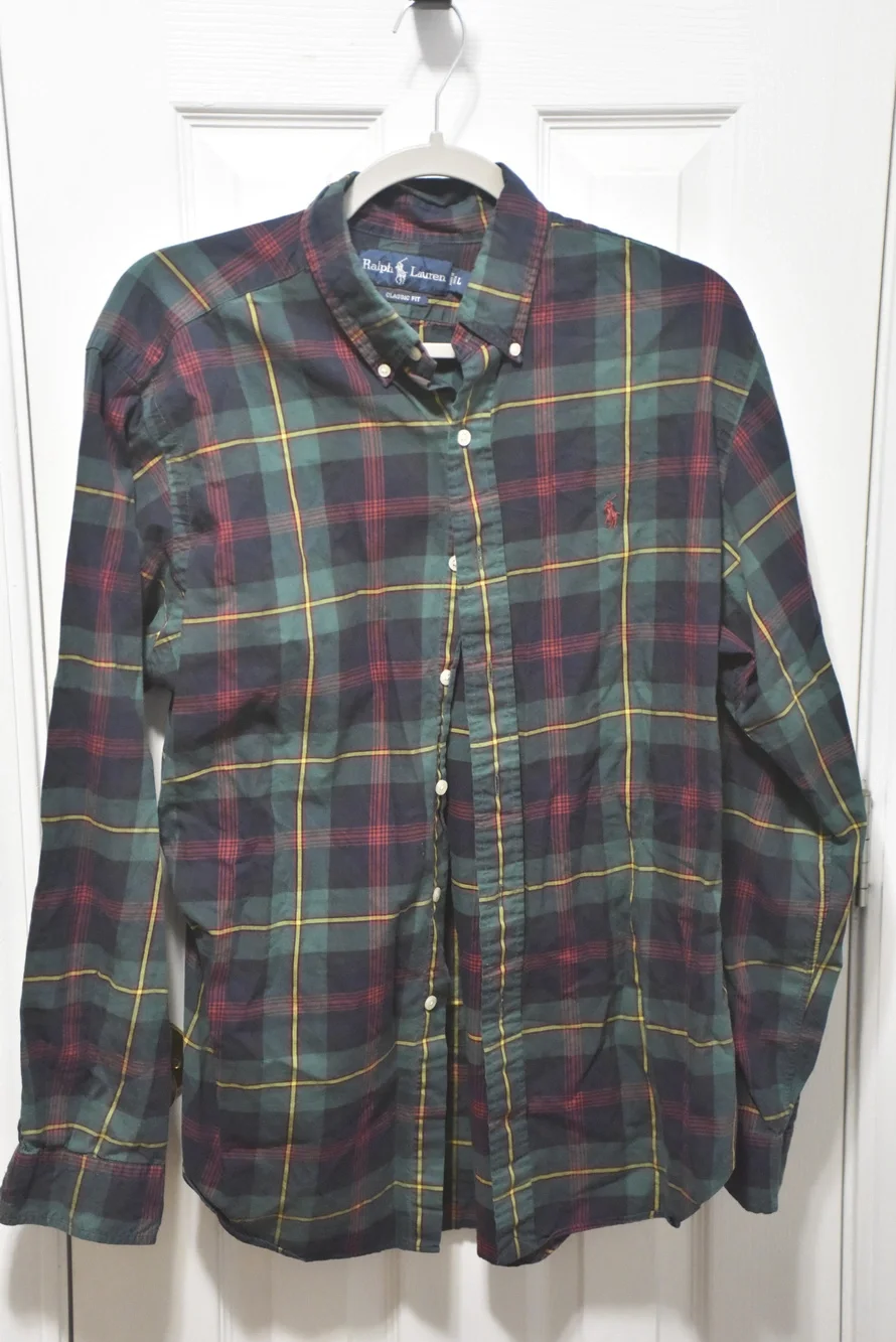 Ralph Lauren Classic Fit Plaid Button Down Shirt Green Red Yellow XL LSC370